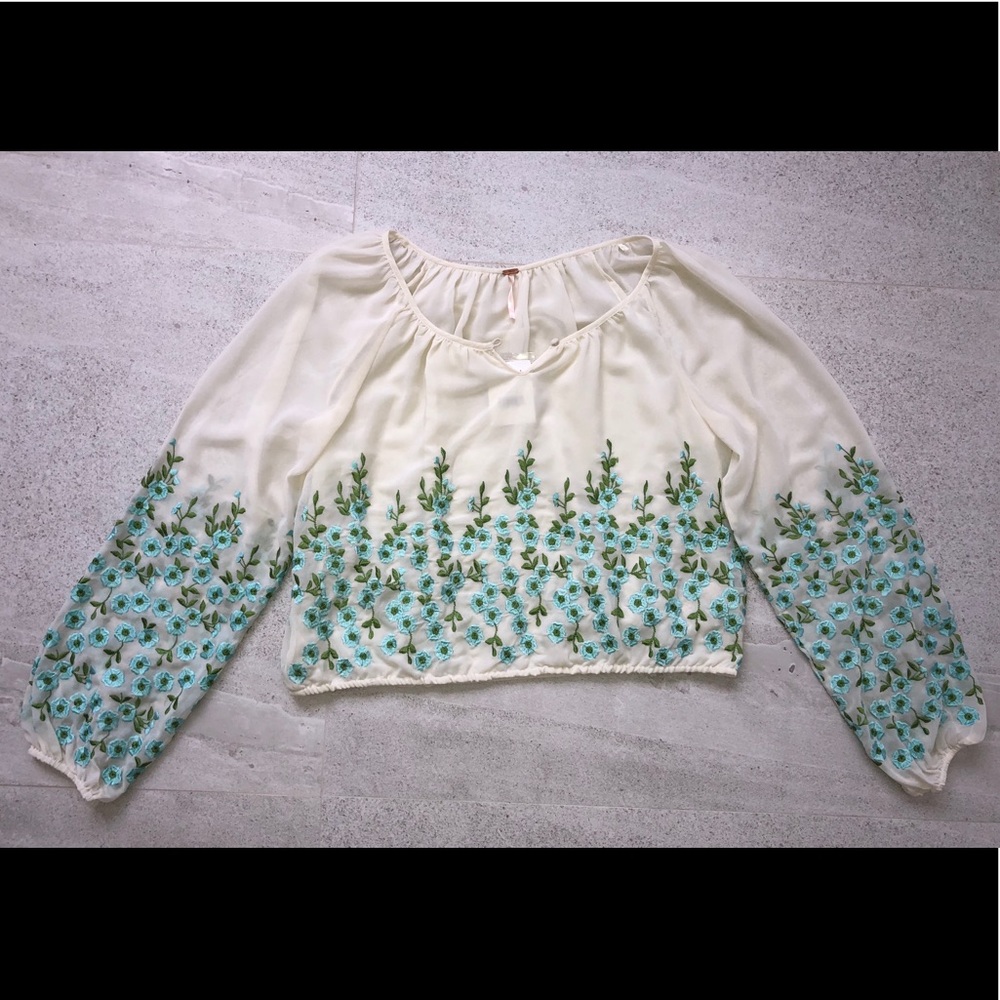 Free People Chiffon Top with Floral Embroidery